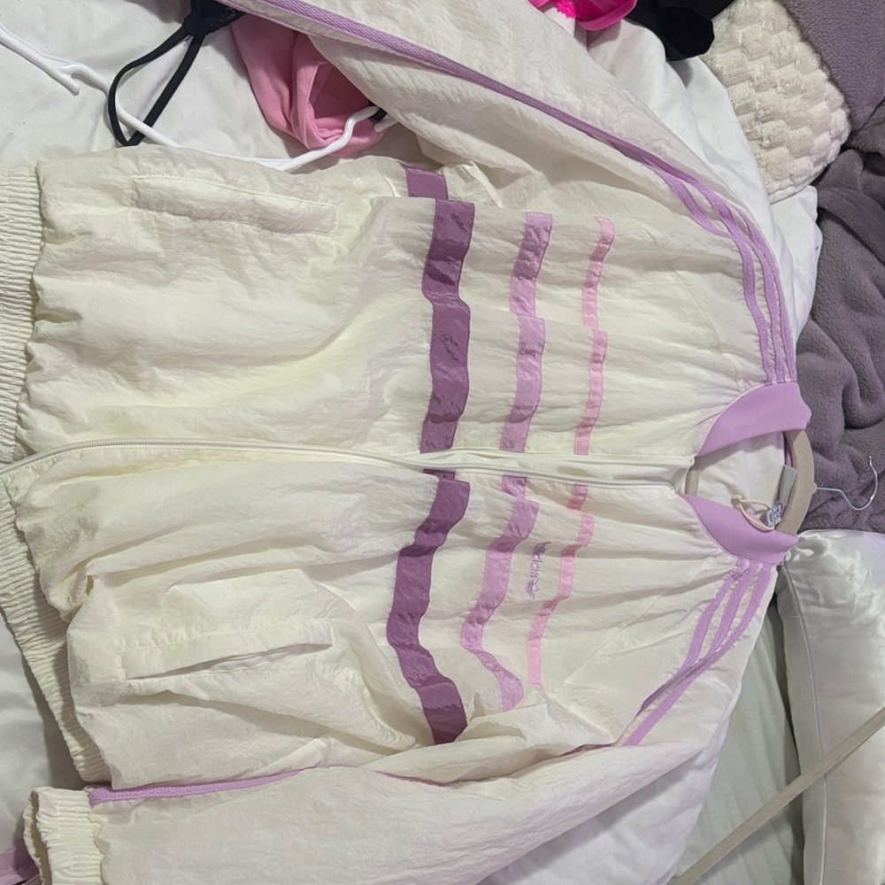ADIDAS Vintage Style Cream and Purple Windbreaker